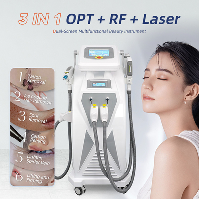 Doppelscreens 3 in 1 Multifunktionales RF-Gesichtslifting Nd Yag Laser Tattoo Removal OPT IPL Haarentfernung Maschine